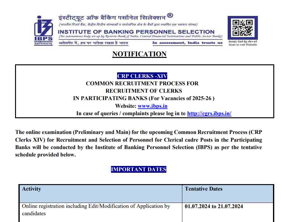 IBPS CRP Clerk XIV